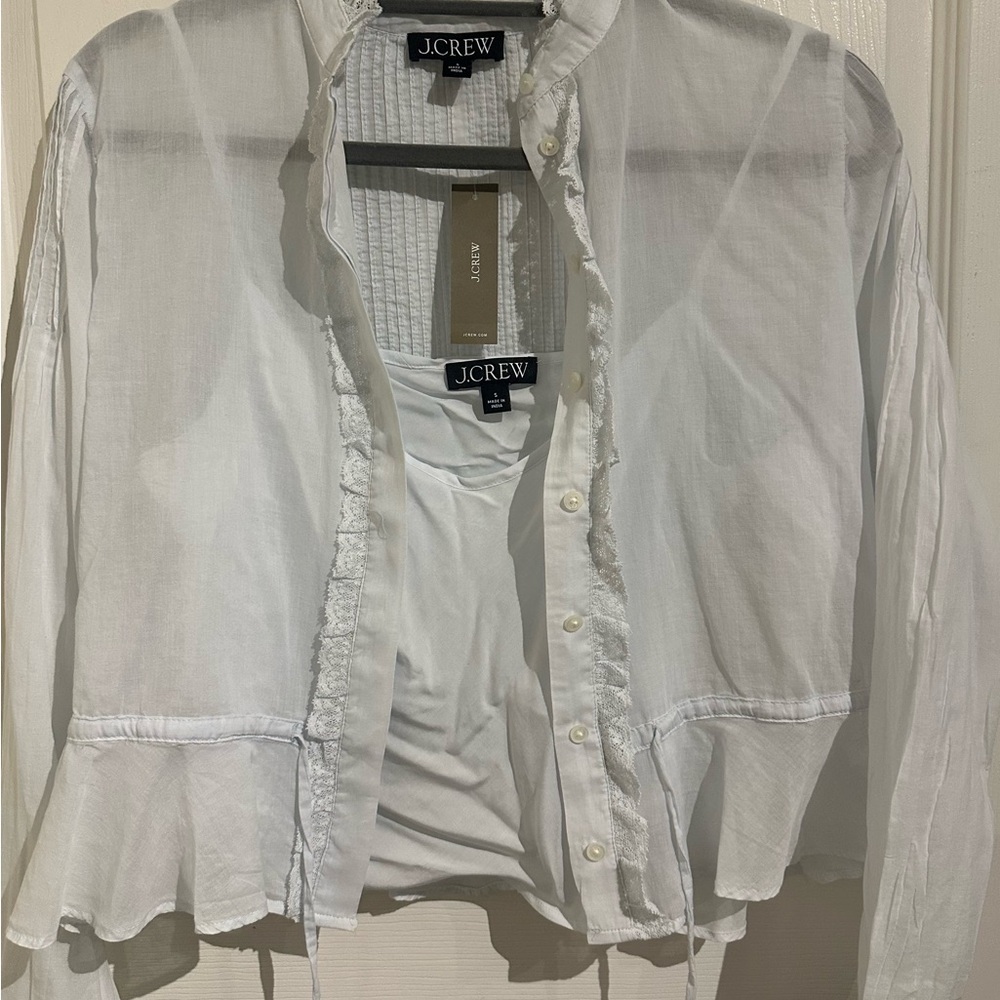 J. Crew Ivory Lace-Trimmed Top